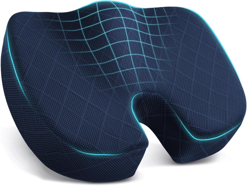 TushGuard Seat Cushion - Memory Foam Cushion for Office Chair, Car Seat, Airplane, Bleacher - Sciatica & Coccyx Pain Relief Desk Chair Cushion for Long Sitting Office Workers, Car Drivers(Blue) - Image 1
