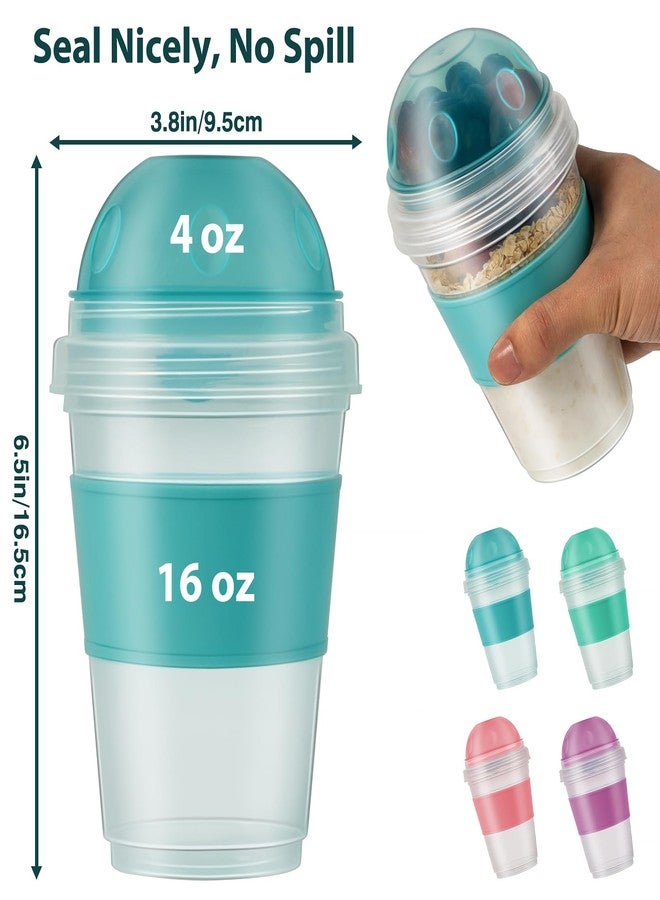 Freshmage® Yogurt Parfait Cups with Lids, 2 Pack 20oz Reusable Overnight Oats Containers with Lids, Topping Compartment & Spoon To Go for Breakfast Meal Prep, Portable & Lightweight (Blue&Green) - Image 3