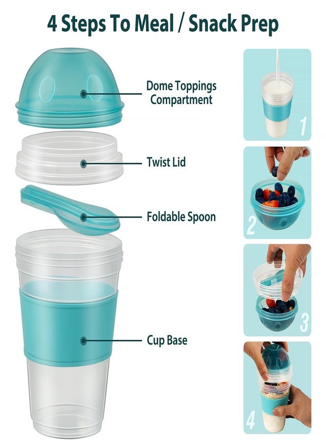 Freshmage® Yogurt Parfait Cups with Lids, 2 Pack 20oz Reusable Overnight Oats Containers with Lids, Topping Compartment & Spoon To Go for Breakfast Meal Prep, Portable & Lightweight (Blue&Green) - Image 4
