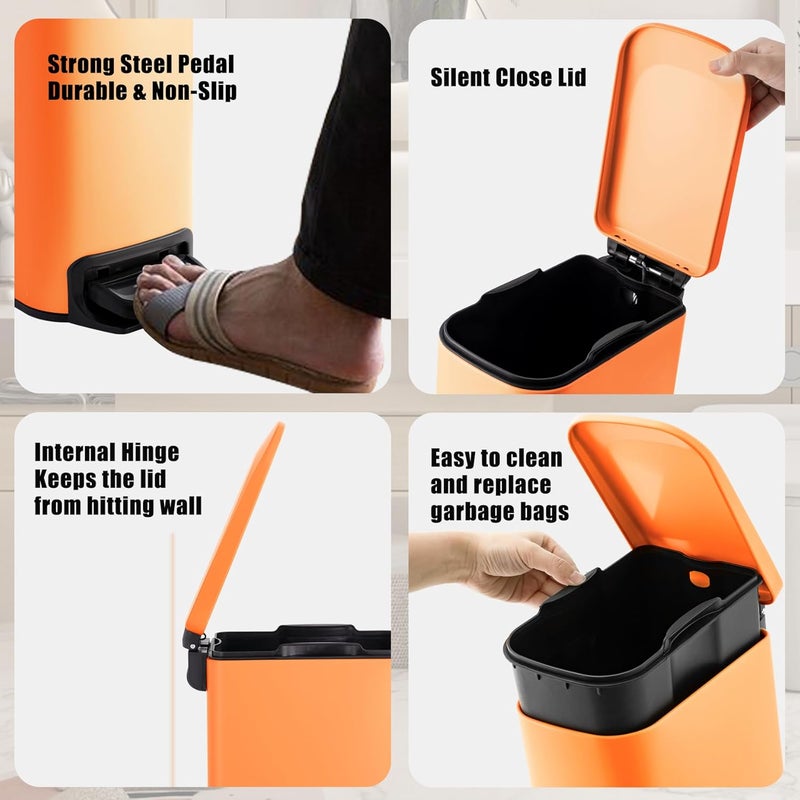 Cesun Small Bathroom Trash Can with Lid Soft Close, Step Pedal, 6 Liter / 1.6 Gallon Stainless Steel Garbage Can with Removable Inner Bucket, Anti-Fingerprint Finish (Matt Orange) - Image 5