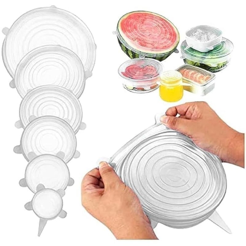 Kgeorix Silicone Stretch Lids for Food - Reusable Elastic Food Covers for Bowls & Containers | 6 Multi-Size Plastic Wrap Alternative for Fresh Food Storage | Airtight, Microwave & Freezer Safe - Image 1