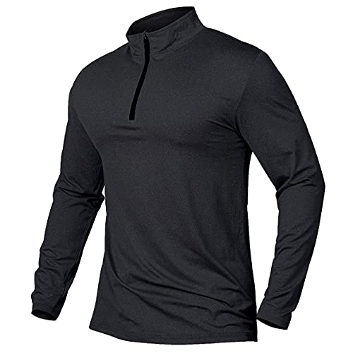 MANSDOUR Men's Active Sports Shirt 1/4 Zip Performance Long Sleeve Workout Running T Shirt Pullover Tops Black - Image 1