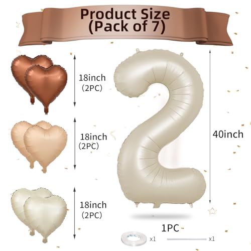 Biapian 40 Inch Cream Number 2 Balloons Large 2nd Birthday Balloons with 18 Foil Heart Balloon for Boys Girls Baby Shower Party Decor - Image 5