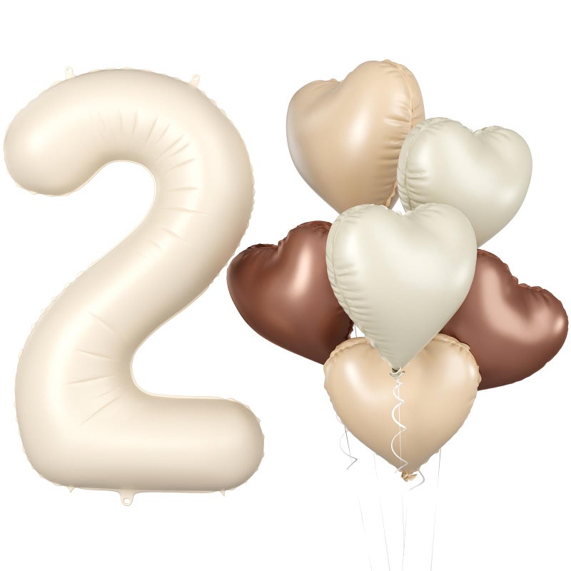 Biapian 40 Inch Cream Number 2 Balloons Large 2nd Birthday Balloons with 18 Foil Heart Balloon for Boys Girls Baby Shower Party Decor - Image 3