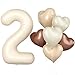 Biapian 40 Inch Cream Number 2 Balloons Large 2nd Birthday Balloons with 18 Foil Heart Balloon for Boys Girls Baby Shower Party Decor - Image 2