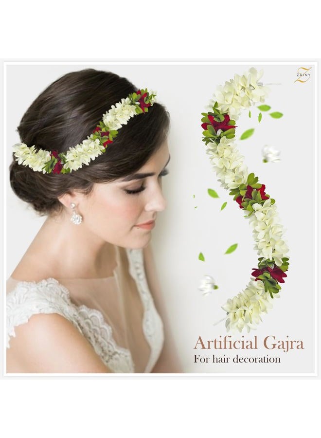 ZAINY 6 Pack Red White Mogra Gajra for Hair, Artificial Jasmine Flower for Women, Reusable Artificial Cloth Hair and Hand Accessories, Festivals, Poojas, Weddings, Decor, Versatile Floral Hair Garland - Image 5
