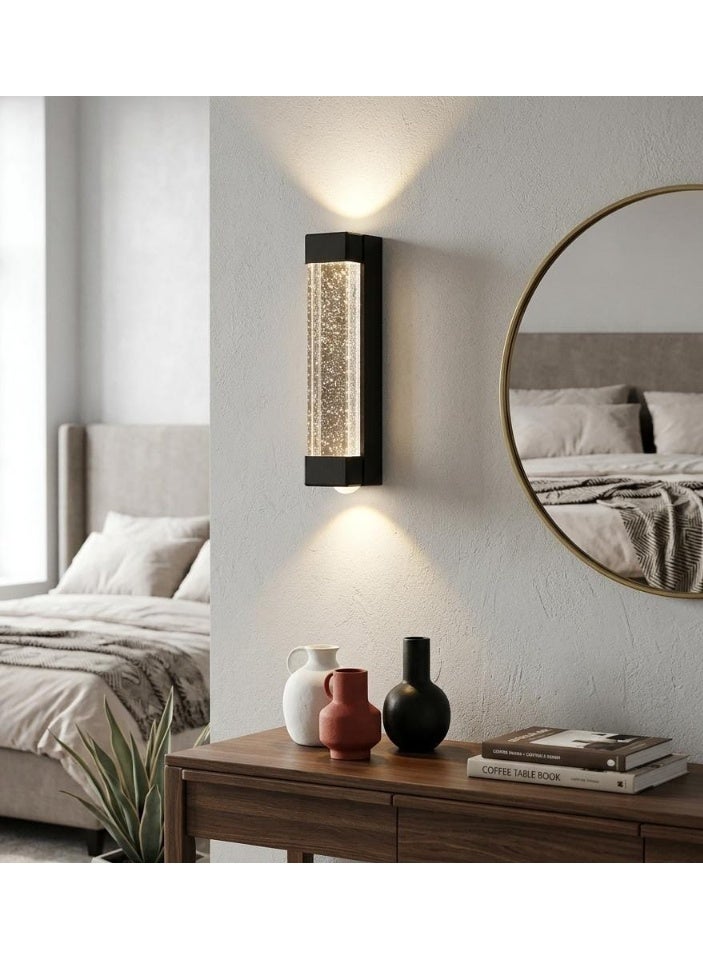 Modern wall sconce with bubble crystal glass - LED wall light for top and bottom illumination, black color for interior decoration