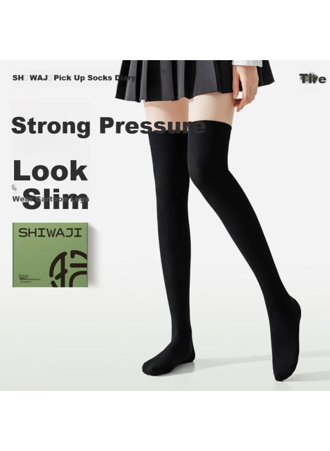 Picking up socks Pick Up Socks Pressure Over-the-knee Socks Women Spring Summer Strong Pressure Slim Leg Mid-tube Jk Socks Long Socks Anti-slip Black Long Tube Socks - Image 1