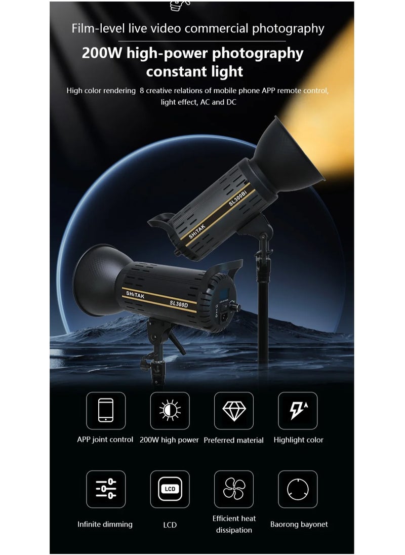 Generic - SL200BI LED Photography Light 3200K/5600K Switchable Professional Photo Studio Spotlight Photography Lighting Bowens Mount - Image 1