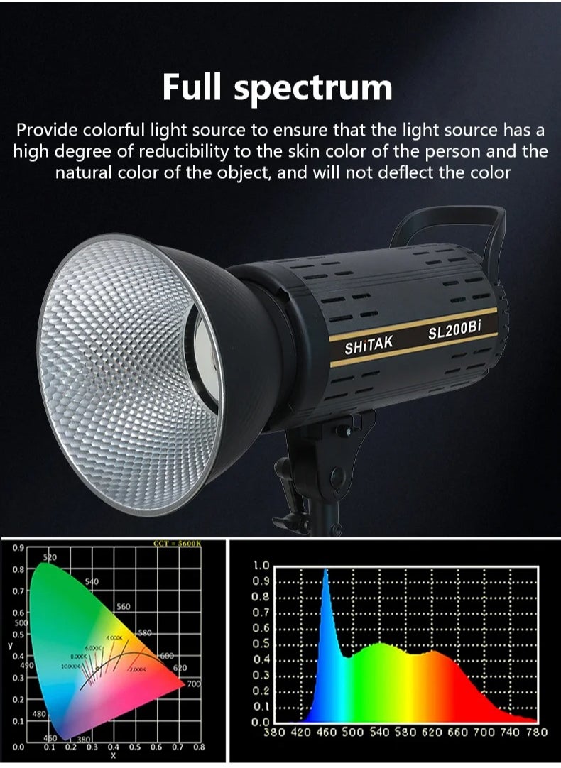 Generic - SL200BI LED Photography Light 3200K/5600K Switchable Professional Photo Studio Spotlight Photography Lighting Bowens Mount - Image 1