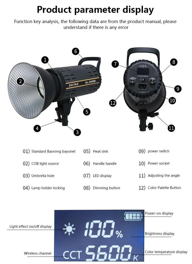 Generic - SL200BI LED Photography Light 3200K/5600K Switchable Professional Photo Studio Spotlight Photography Lighting Bowens Mount - Image 1