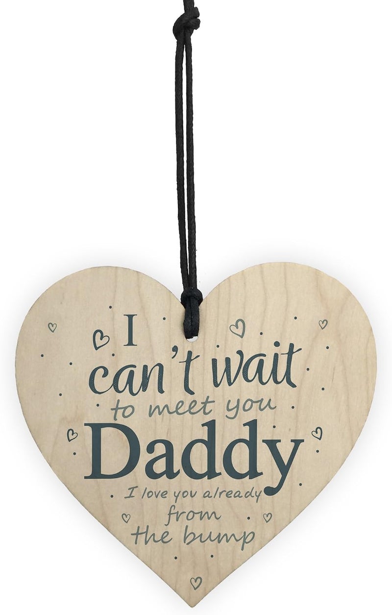 RED OCEAN Daddy To Be Can't Wait To Meet You Wooden Heart Dad Father Funny Card Love You Baby Bump Birthday Gift - Image 3
