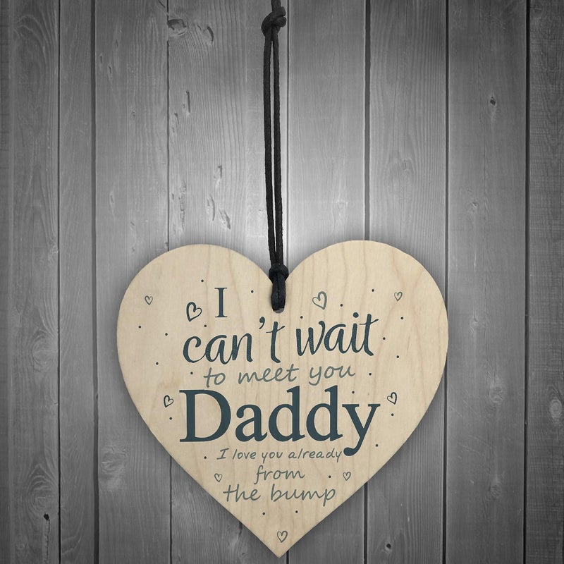 RED OCEAN Daddy To Be Can't Wait To Meet You Wooden Heart Dad Father Funny Card Love You Baby Bump Birthday Gift - Image 1
