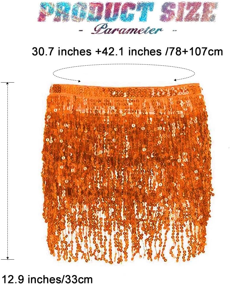 REETAN Fringe Sequin Skirt Belly Dance Sparkly Rave Skirts for Women - Image 2