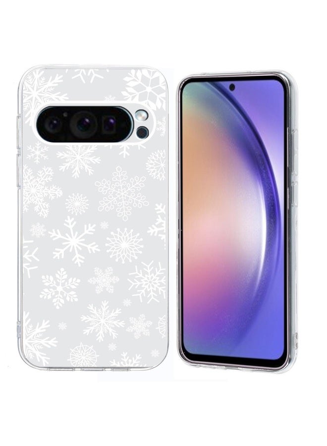 HuHa Case Cover For Google Pixel 9 / Pixel 9 Pro Christmas Painted Pattern TPU Transparent Phone Case(Snowflakes) - Image 1