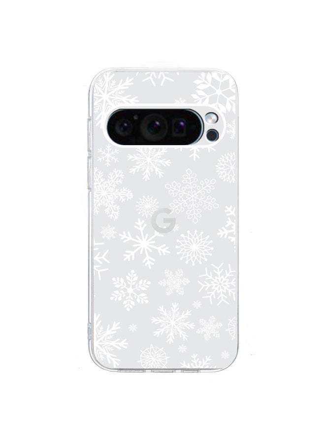HuHa Case Cover For Google Pixel 9 / Pixel 9 Pro Christmas Painted Pattern TPU Transparent Phone Case(Snowflakes) - Image 2