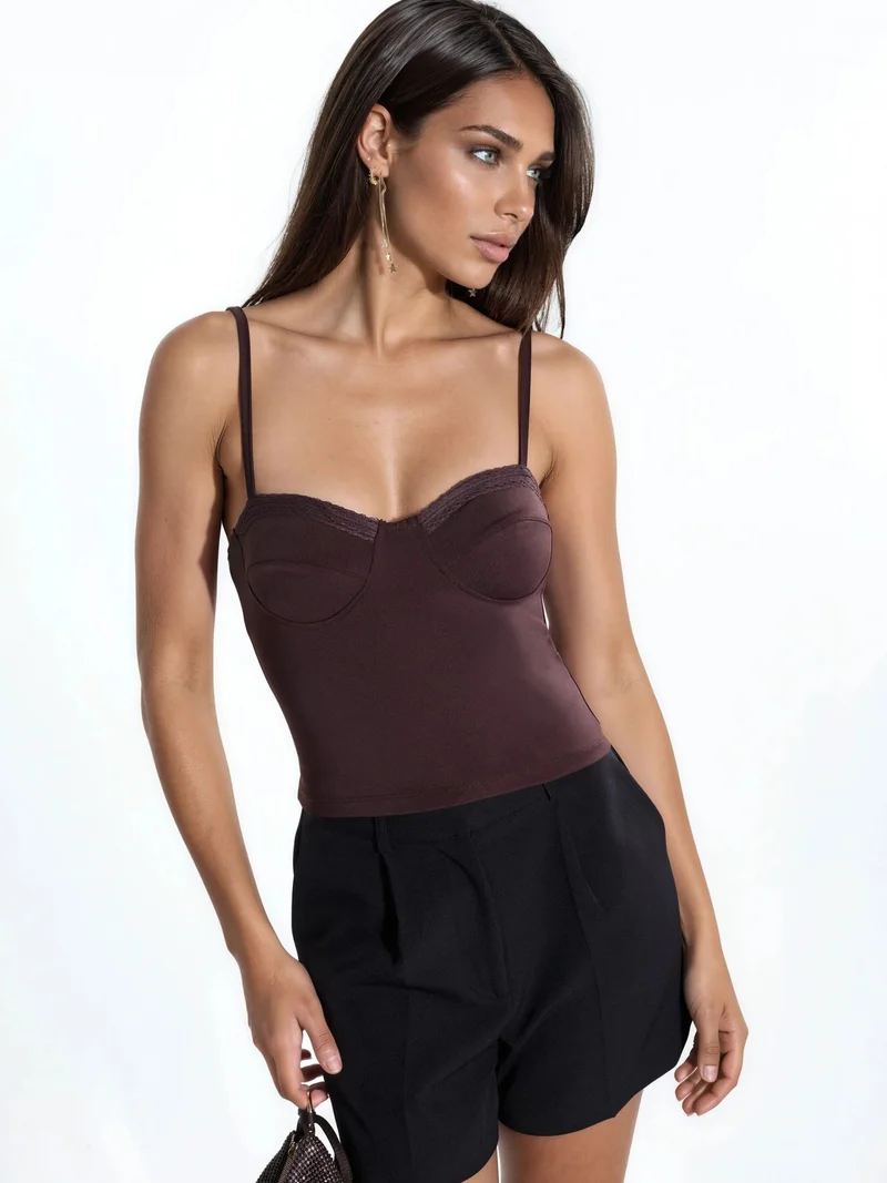 هيكاب Lace Detailed Heart Neck Top