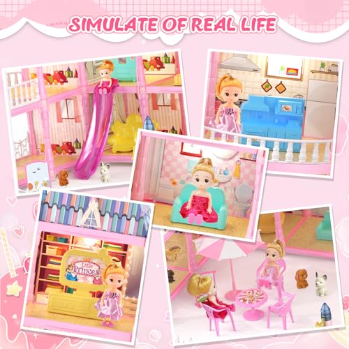 Randhar Doll House for Girls Dream Dollhouse 4Story 15 Rooms with 2 Dolls Lights Animals Furniture and Accessories PretendPlay Toddler Playhouse Gift for 3 4 5 6 7 8 9 10 Year Old Girls Toys - Image 5