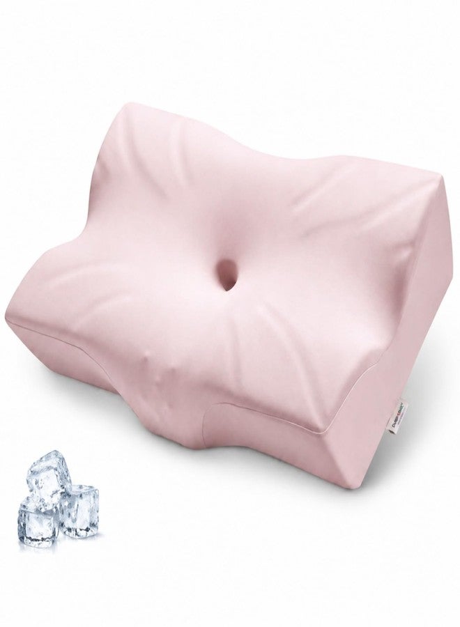 DOBUONO Cervical Neck Pillow - Side Sleeper Pillow for Neck Pain Relief, Odorless Memory Foam Pillow with Cooling Cover & Dual Height, Ergonomic Contour for Neck & Shoulder Support, Pink - Image 1
