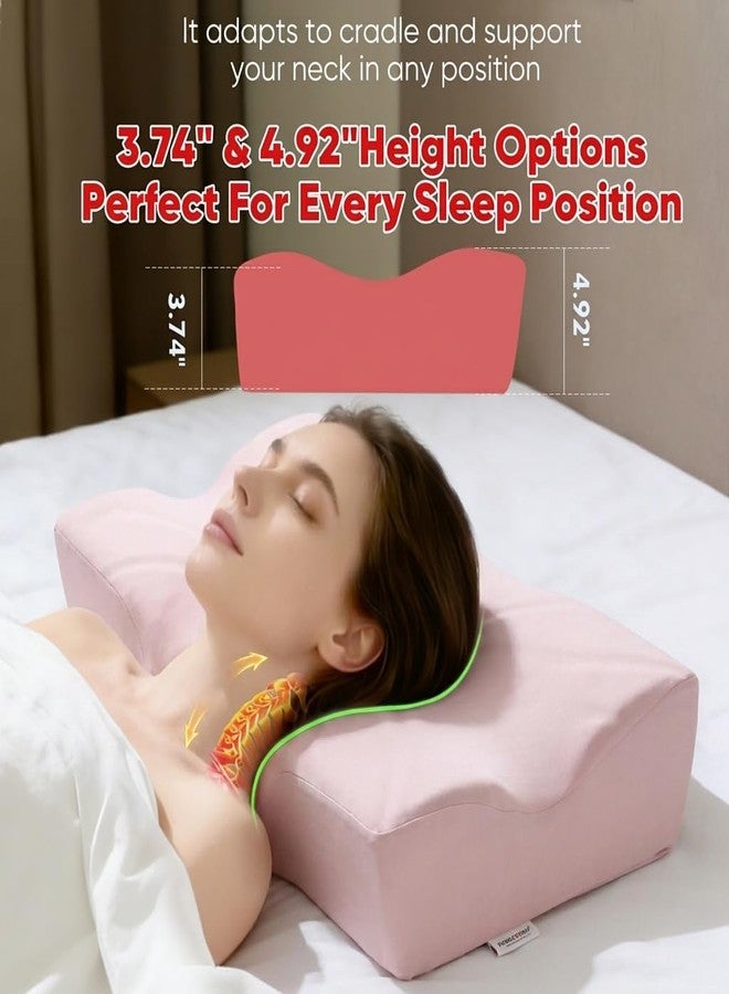 DOBUONO Cervical Neck Pillow - Side Sleeper Pillow for Neck Pain Relief, Odorless Memory Foam Pillow with Cooling Cover & Dual Height, Ergonomic Contour for Neck & Shoulder Support, Pink - Image 5