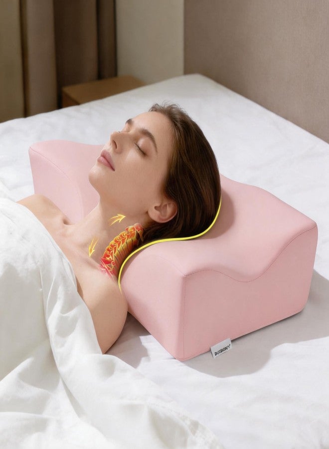 DOBUONO Cervical Neck Pillow - Side Sleeper Pillow for Neck Pain Relief, Odorless Memory Foam Pillow with Cooling Cover & Dual Height, Ergonomic Contour for Neck & Shoulder Support, Pink - Image 3