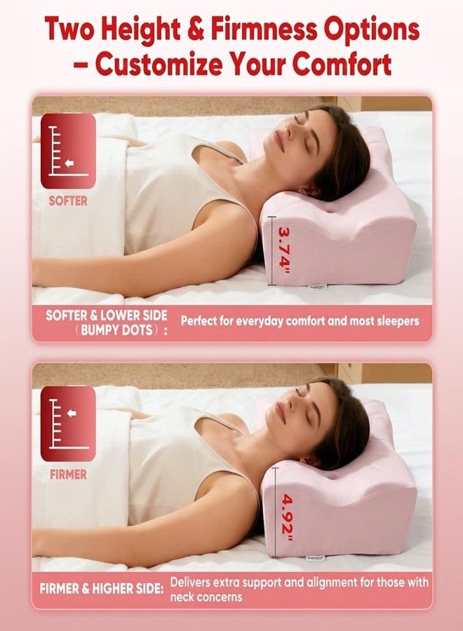 DOBUONO Cervical Neck Pillow - Side Sleeper Pillow for Neck Pain Relief, Odorless Memory Foam Pillow with Cooling Cover & Dual Height, Ergonomic Contour for Neck & Shoulder Support, Pink - Image 4