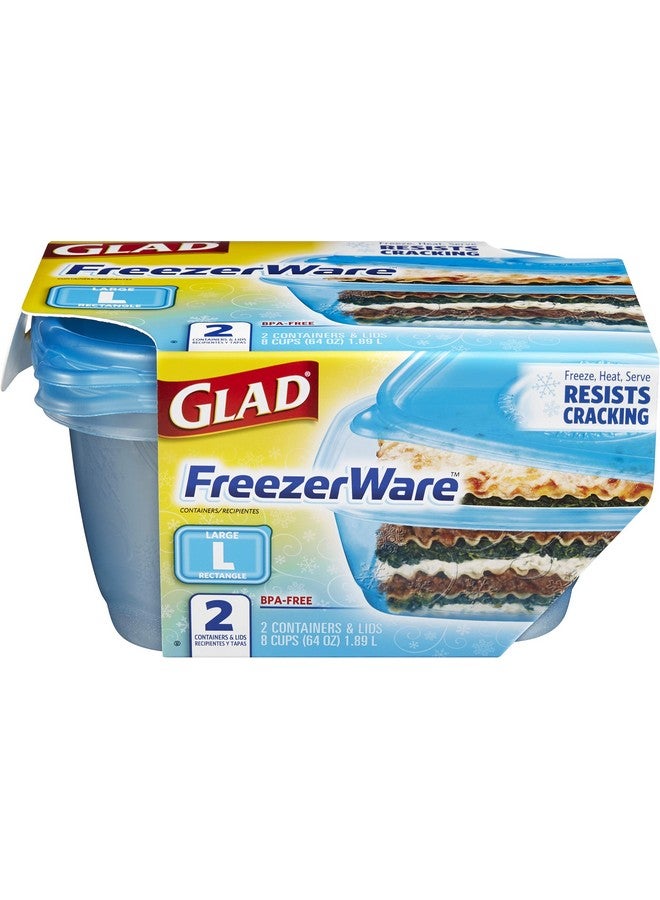 Glad Ware Freezerware Food Storage Containers Large Rectangle Food Storage Containers For Everyday Use Food Containers Safe For Freezer Hold Up To 64 Ounces Of Food 2 Count Setblue - Image 1
