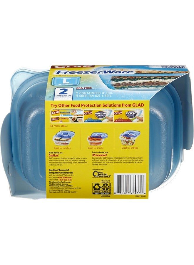 Glad Ware Freezerware Food Storage Containers Large Rectangle Food Storage Containers For Everyday Use Food Containers Safe For Freezer Hold Up To 64 Ounces Of Food 2 Count Setblue - Image 3