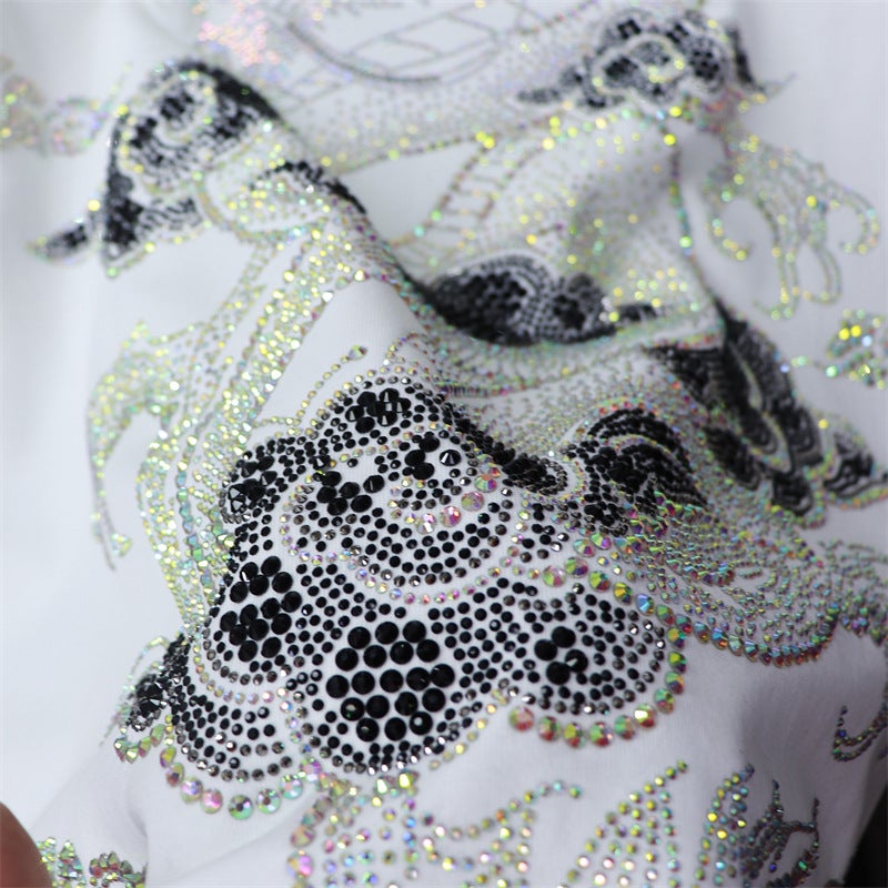 Plus Size Dragon Year New Heavy Industry Drilling Pu Shuai Personality National Fashion Longteng Wide Short Sleeve T-Shirt Fat Half Sleeve - Image 5