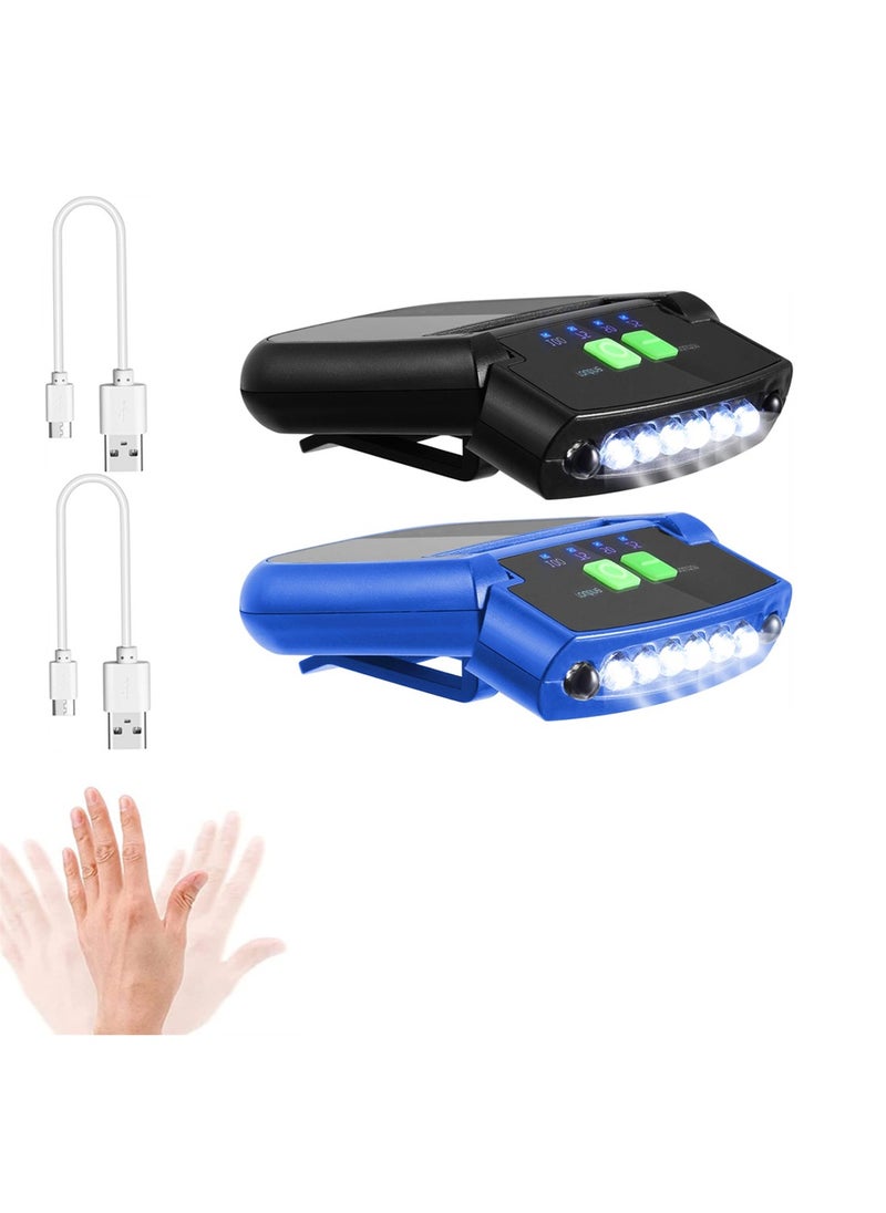 SYOSI - LED Clip on Cap Light, 2PCS USB Rechargeable Cap Flashlight Clip Waterproof Ultra Bright Hands-Free Hat Light Flashlight Headlamp for Fishing Camping Hand Work (Black, Blue) - Image 1