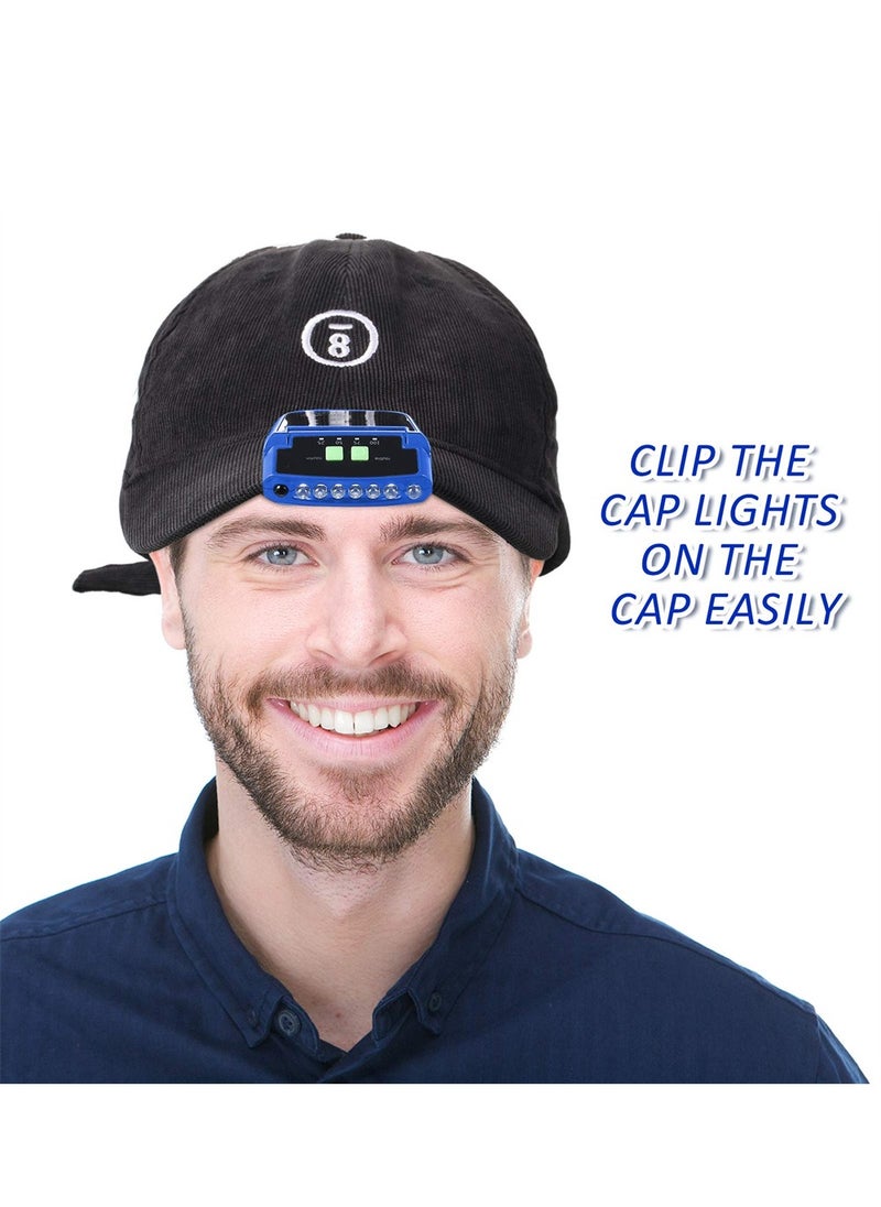 SYOSI - LED Clip on Cap Light, 2PCS USB Rechargeable Cap Flashlight Clip Waterproof Ultra Bright Hands-Free Hat Light Flashlight Headlamp for Fishing Camping Hand Work (Black, Blue) - Image 1