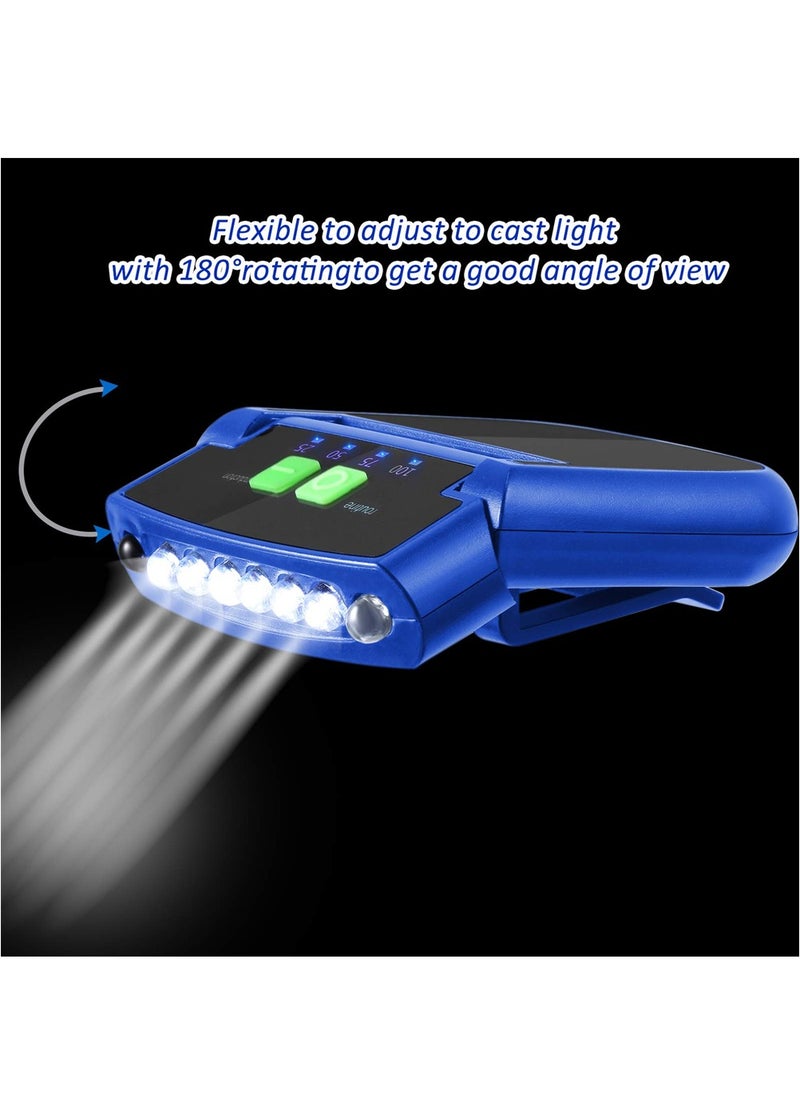 SYOSI - LED Clip on Cap Light, 2PCS USB Rechargeable Cap Flashlight Clip Waterproof Ultra Bright Hands-Free Hat Light Flashlight Headlamp for Fishing Camping Hand Work (Black, Blue) - Image 1