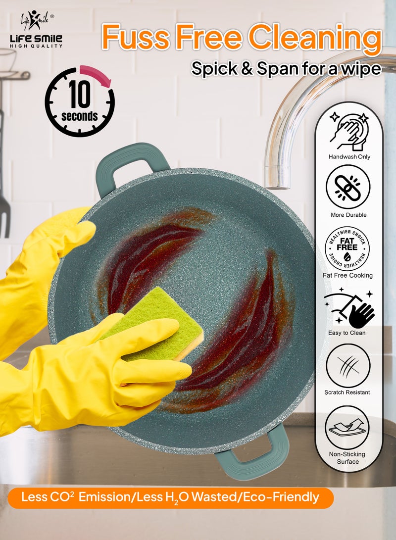 Life Smile وعاء طهي LIFE SMILE سعة 24 سم (4.1 لتر) - طبقة متعددة غير لاصقة بطبقة جرانيت 100% خالية من PFOA - غطاء زجاجي بحافة سيليكون - مقHandles قابلة للفصل - آمنة للاستخدام في الفرن (أخضر) - Image 2