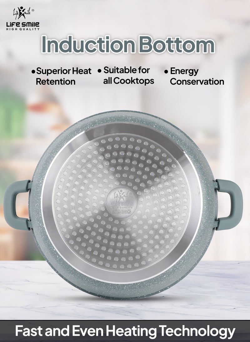 Life Smile وعاء طهي LIFE SMILE سعة 24 سم (4.1 لتر) - طبقة متعددة غير لاصقة بطبقة جرانيت 100% خالية من PFOA - غطاء زجاجي بحافة سيليكون - مقHandles قابلة للفصل - آمنة للاستخدام في الفرن (أخضر) - Image 4