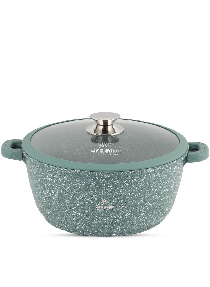 Life Smile وعاء طهي LIFE SMILE سعة 24 سم (4.1 لتر) - طبقة متعددة غير لاصقة بطبقة جرانيت 100% خالية من PFOA - غطاء زجاجي بحافة سيليكون - مقHandles قابلة للفصل - آمنة للاستخدام في الفرن (أخضر) - Image 1