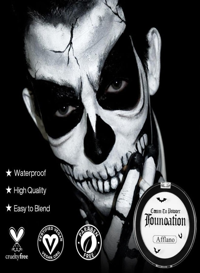La Catrina Goth White Cream to Powder Foundation Makeup, Clown White Face Body Paint Concealer for Kids & Adults, Long Lasting Greasepaint for Halloween Makeup Cosplay Joker Vampire Ghost SFX Theater Film Stage - Image 2