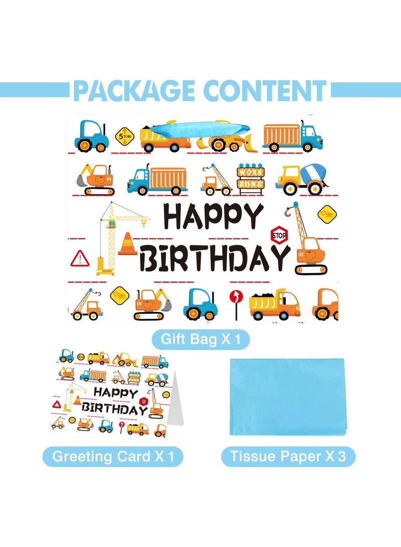 CUNUUDOOL 33cm Gift Bag Large With Cartoon Car Designs,Baby Boy Girl Bag For Baby Shower With Handles And Tissue Paper, Cards For Baby Party Favors Wrap, Kids Parties,(Construction Vehicle,33*12*26cm) - Image 2