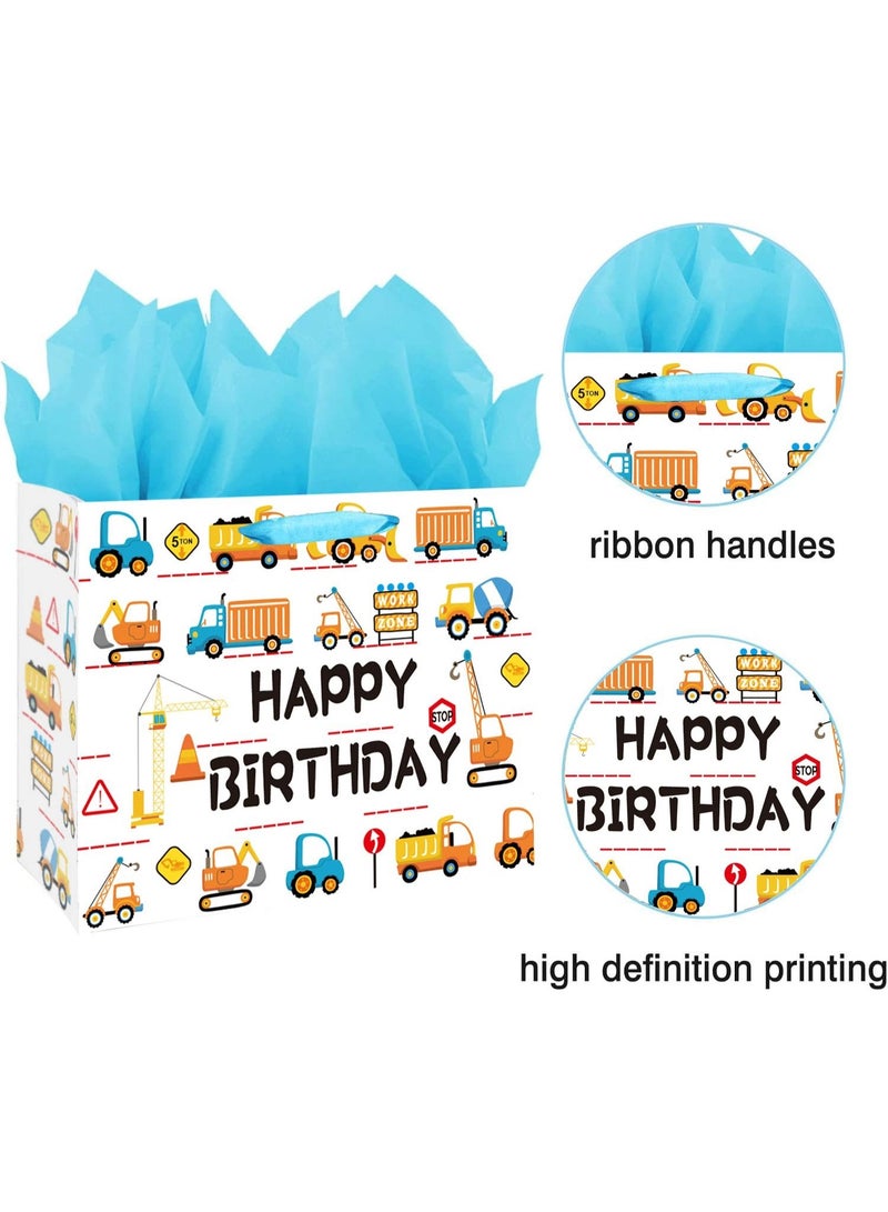CUNUUDOOL 33cm Gift Bag Large With Cartoon Car Designs,Baby Boy Girl Bag For Baby Shower With Handles And Tissue Paper, Cards For Baby Party Favors Wrap, Kids Parties,(Construction Vehicle,33*12*26cm) - Image 3
