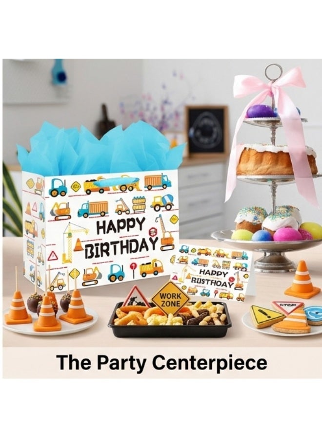 CUNUUDOOL 33cm Gift Bag Large With Cartoon Car Designs,Baby Boy Girl Bag For Baby Shower With Handles And Tissue Paper, Cards For Baby Party Favors Wrap, Kids Parties,(Construction Vehicle,33*12*26cm) - Image 5