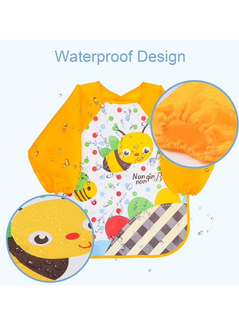 Bibs with Sleeves, 4 Pcs EVA Baby Bib Waterproof Long Sleeve Bib Unisex Feeding Bibs Apron Lovely Cartoon Bibs for Infant Toddler 6 Months to 3 Years Old - Image 5