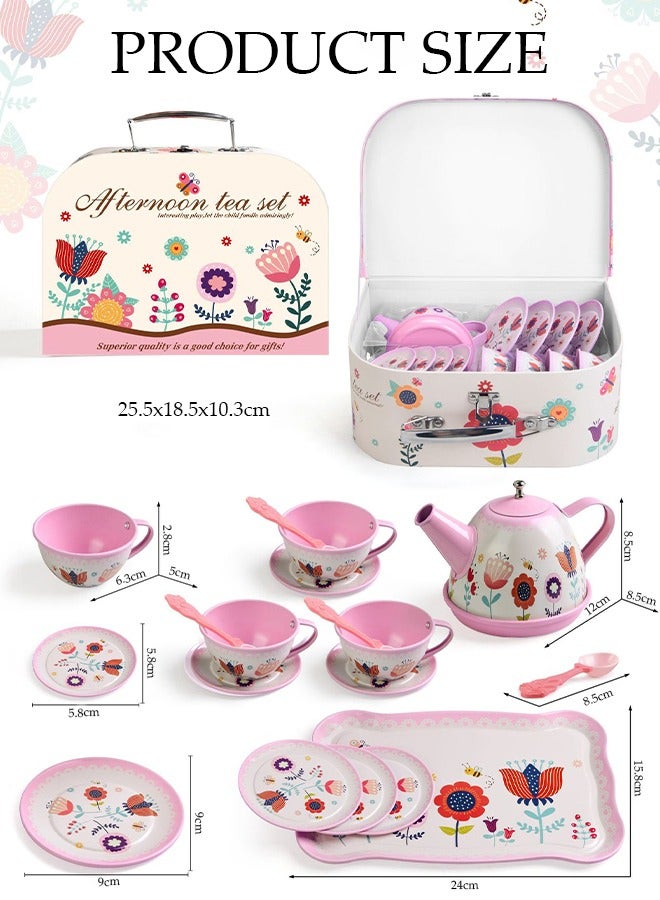 DUNISO طقم شاي للفتيات الصغيرات، طقم شاي بعد الظهر للأطفال، طقم حفلة شاي للأطفال، مع إبريق الشاي والأدوات وحقيبة حمل، مناسب للأطفال من عمر 4 إلى 6 سنوات - Image 2