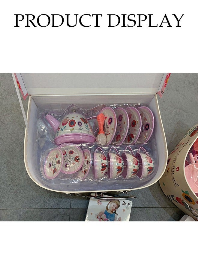 DUNISO طقم شاي للفتيات الصغيرات، طقم شاي بعد الظهر للأطفال، طقم حفلة شاي للأطفال، مع إبريق الشاي والأدوات وحقيبة حمل، مناسب للأطفال من عمر 4 إلى 6 سنوات - Image 5