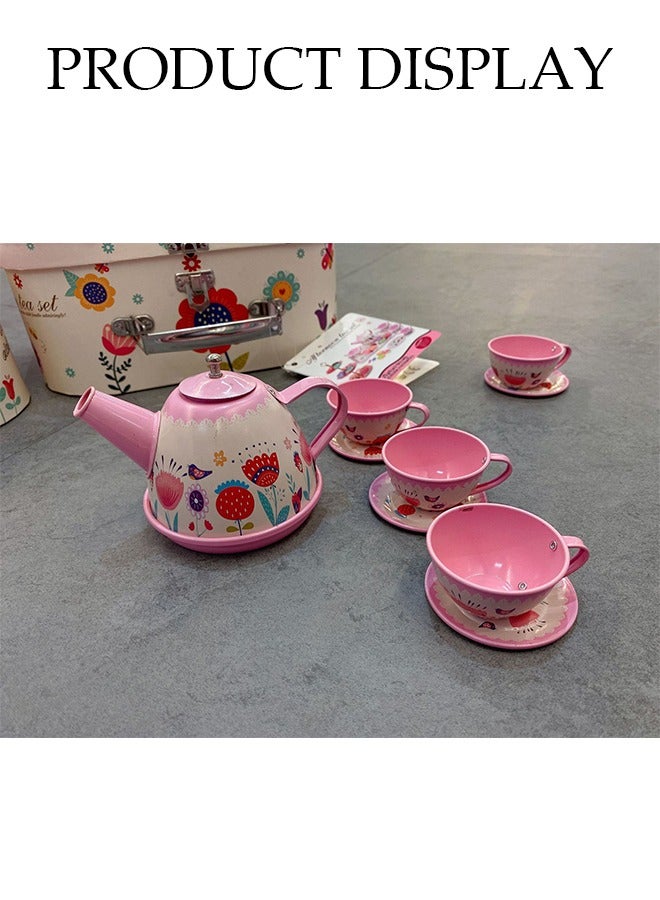 DUNISO طقم شاي للفتيات الصغيرات، طقم شاي بعد الظهر للأطفال، طقم حفلة شاي للأطفال، مع إبريق الشاي والأدوات وحقيبة حمل، مناسب للأطفال من عمر 4 إلى 6 سنوات - Image 4