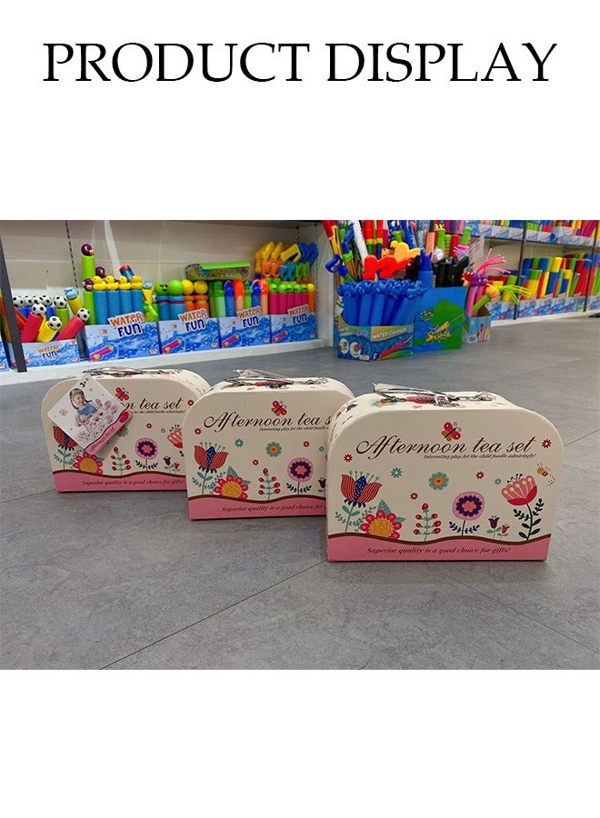 DUNISO طقم شاي للفتيات الصغيرات، طقم شاي بعد الظهر للأطفال، طقم حفلة شاي للأطفال، مع إبريق الشاي والأدوات وحقيبة حمل، مناسب للأطفال من عمر 4 إلى 6 سنوات - Image 3