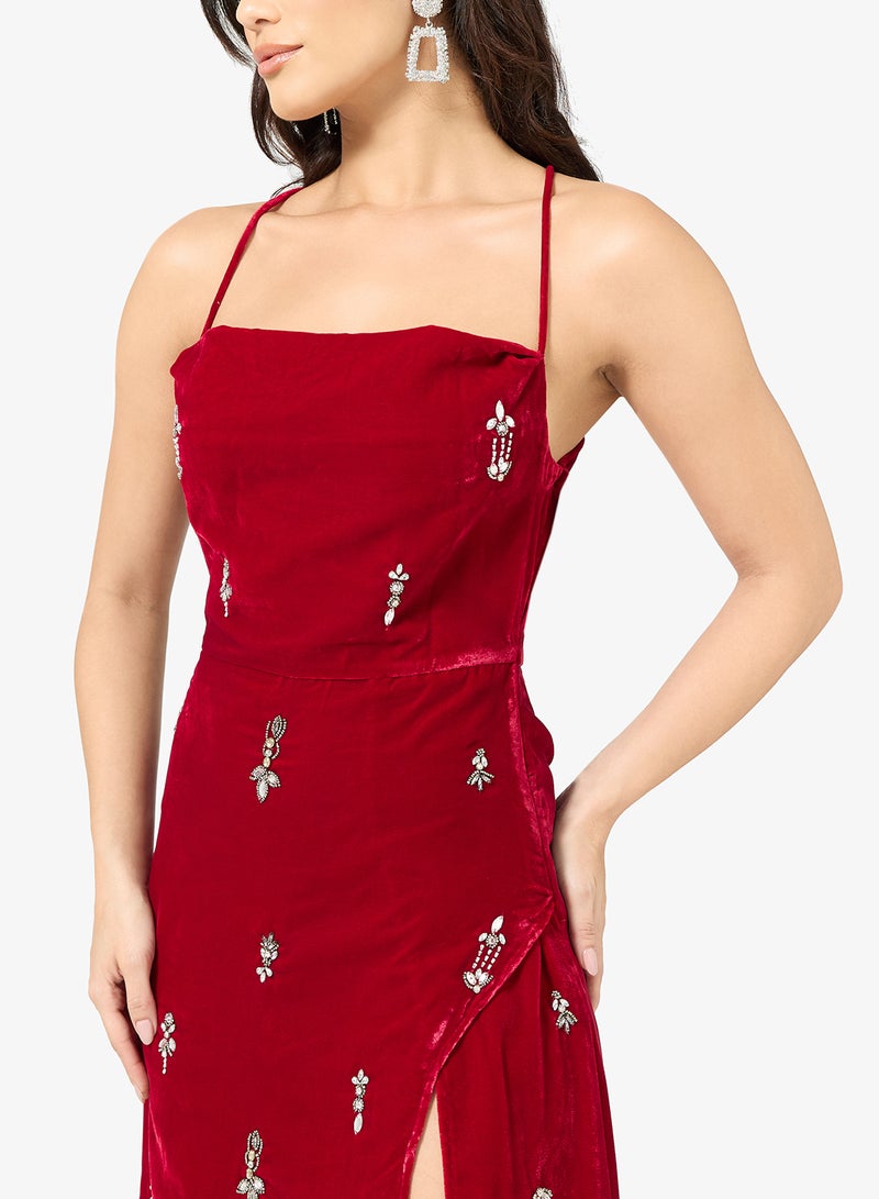 Hope & Ivy Cowl Neck Velvet   Embelishment  Maxi Dress - Image 3