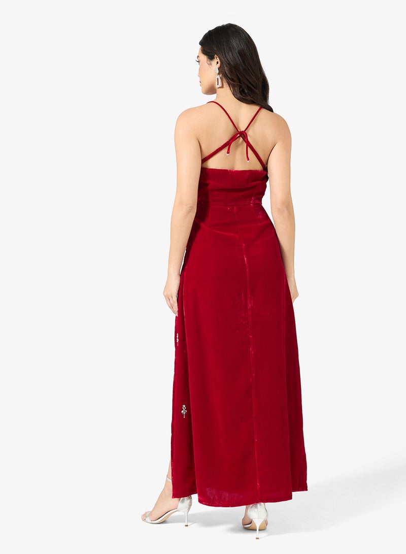 Hope & Ivy Cowl Neck Velvet   Embelishment  Maxi Dress - Image 2