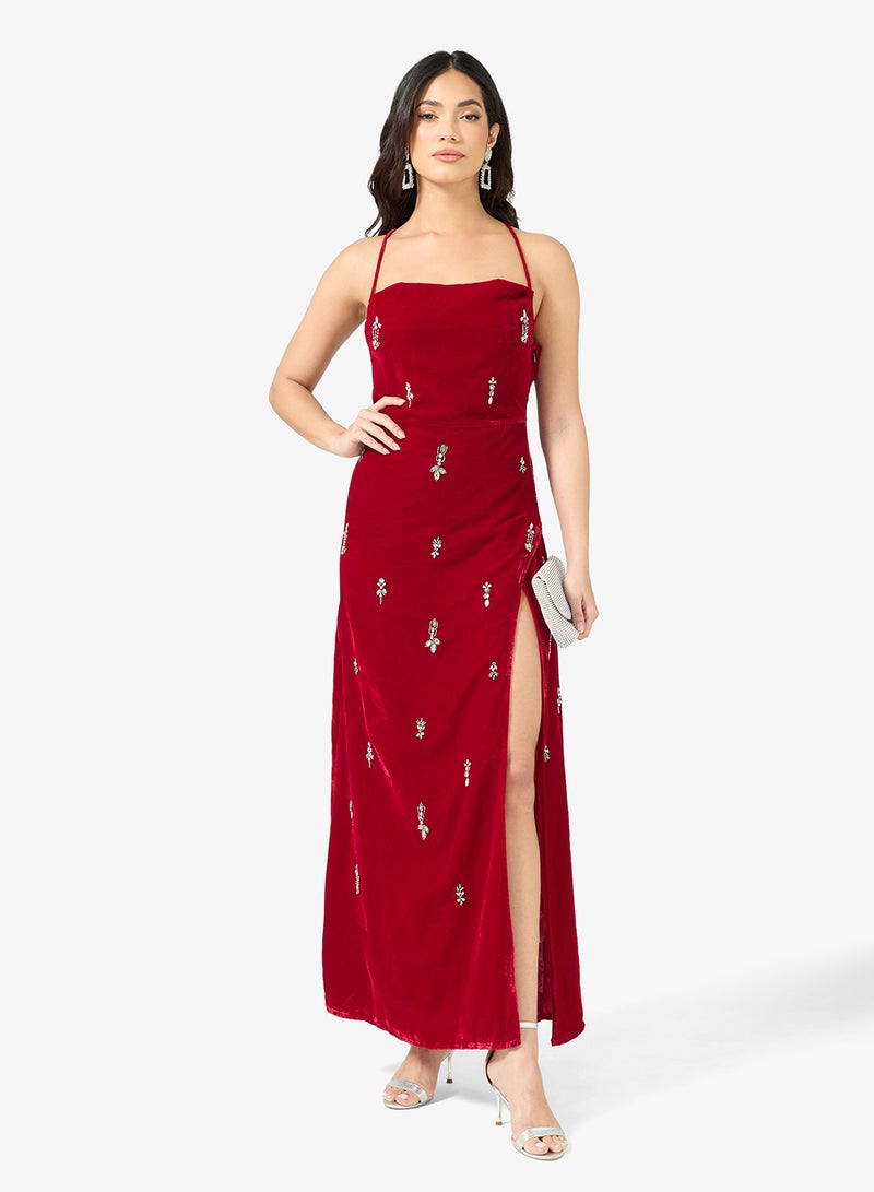Hope & Ivy Cowl Neck Velvet   Embelishment  Maxi Dress - Image 4