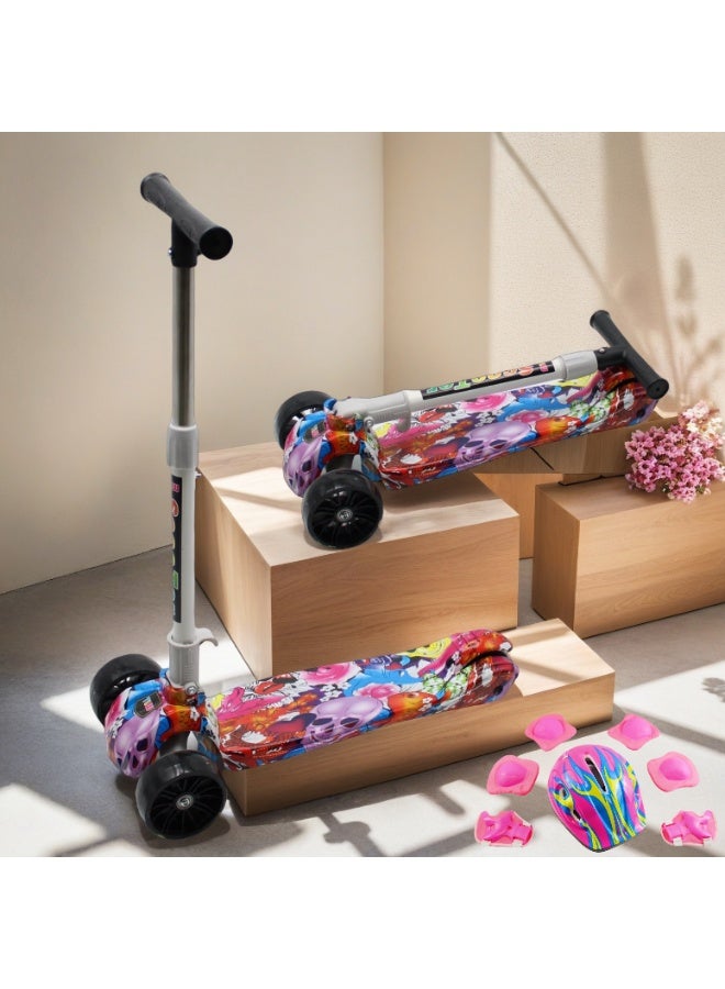 EASY FUTURE LED PU Wheels & Rear Brake Kids Scooter with Foldable & Height Adjustable Handle, Kick Scooter for 3 to 8 Years Including Full Protective Gear Set - Image 1