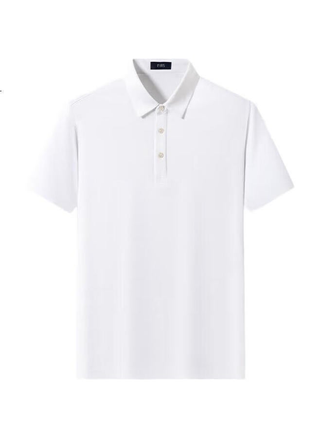 FIRS 100% Pure Cotton Short Sleeve Polo Shirt Men'S Summer High-End Wrinkle-Free Turn-Down Collar T-Shirt White 4Xl - Image 3