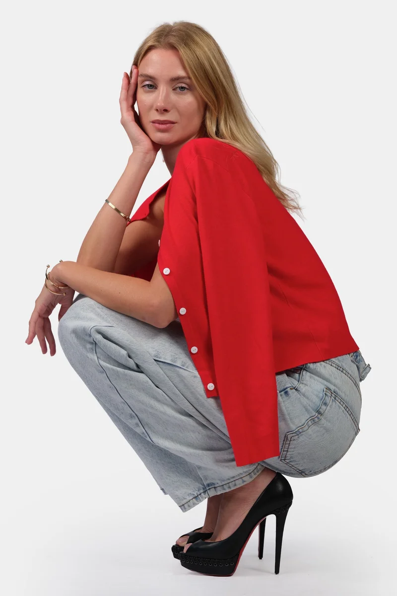 Virgio Self Design Viscose Button Down Knit Cardigan for Women